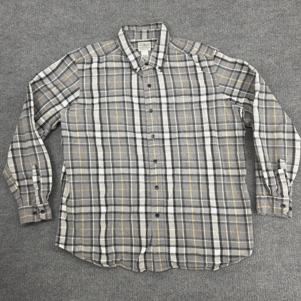 L.L. Bean Shirt Mens XL Gray Plaid Flannel Traditional Fit‎ Button Up Workwear